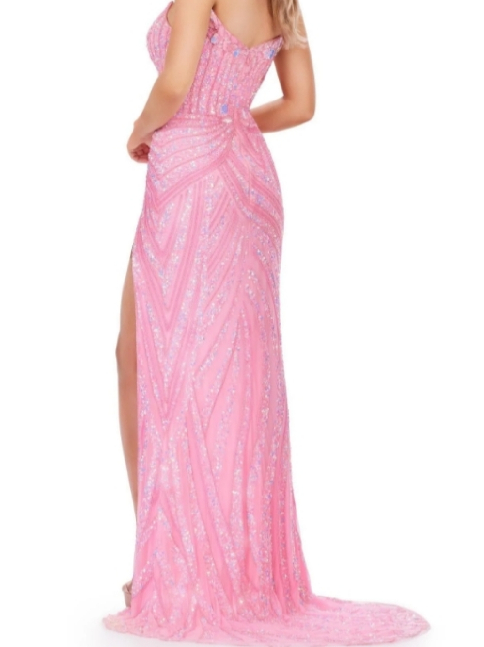 Pink Sequin & Bead Prom Gown - Picture 6 of 7